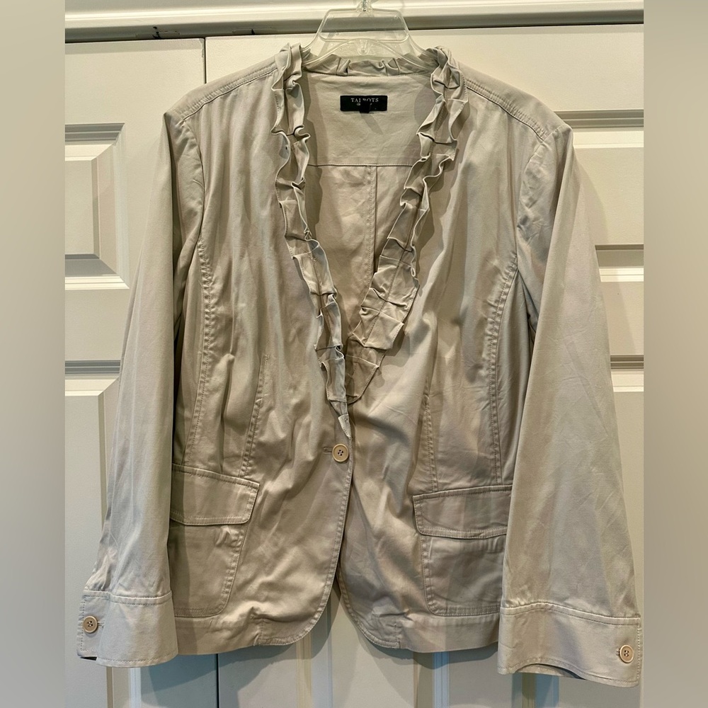 Talbots tan cotton ruffle jacket